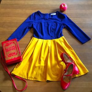 Modcloth Snow White 🍎 twofer dress indigo cobalt blue & goldenrod yellow